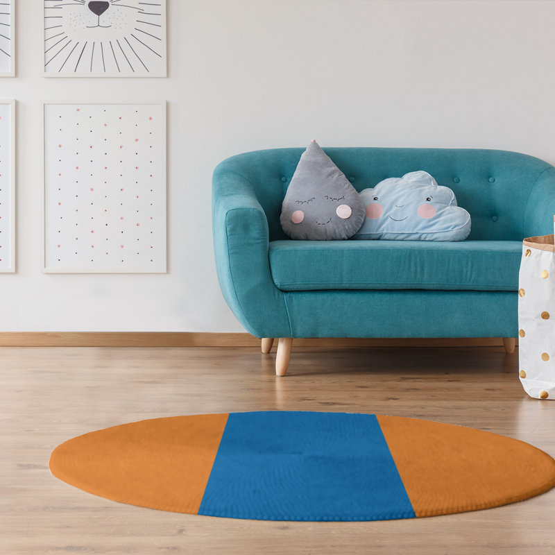 Tapis orange/bleu rayé, Rond 5 pi