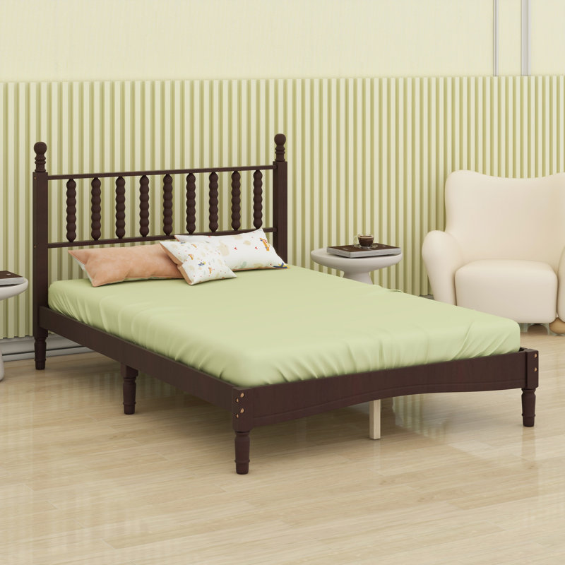 Lit plateforme en bois avec tête de lit en forme de gourde, lit plateforme de style rétro avec support à lattes en bois