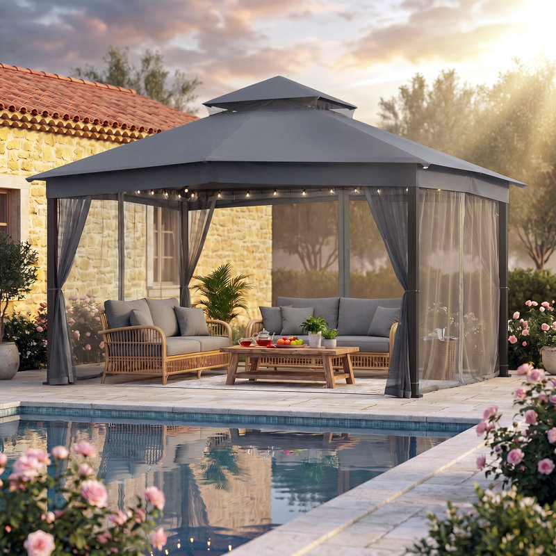 13 pi. L 11 pi. X P 11 pi. D Pavillon de jardin Olefin® Premium, Gris foncé