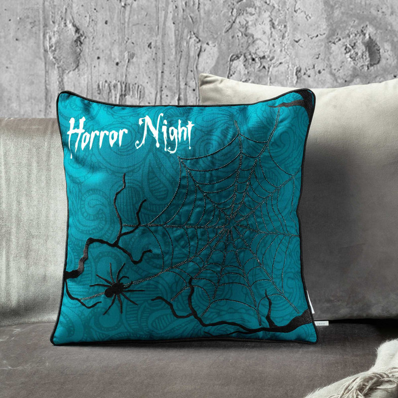  Embroidered Polyester Throw Pillow Cover, Blue