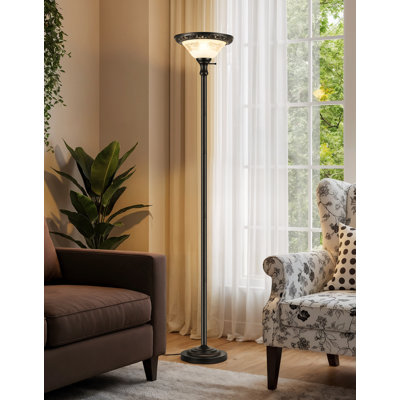 Lampe torchère sur pied de 71 po pour le salon, grande lampe sur pied avec abat-jour en verre épais pour le bureau de la chambre à coucher, ampoule incluse