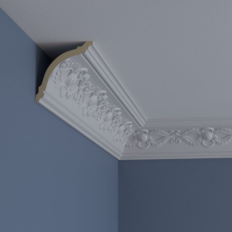Primed White Polyurethane Geometric Crown Moulding Sample