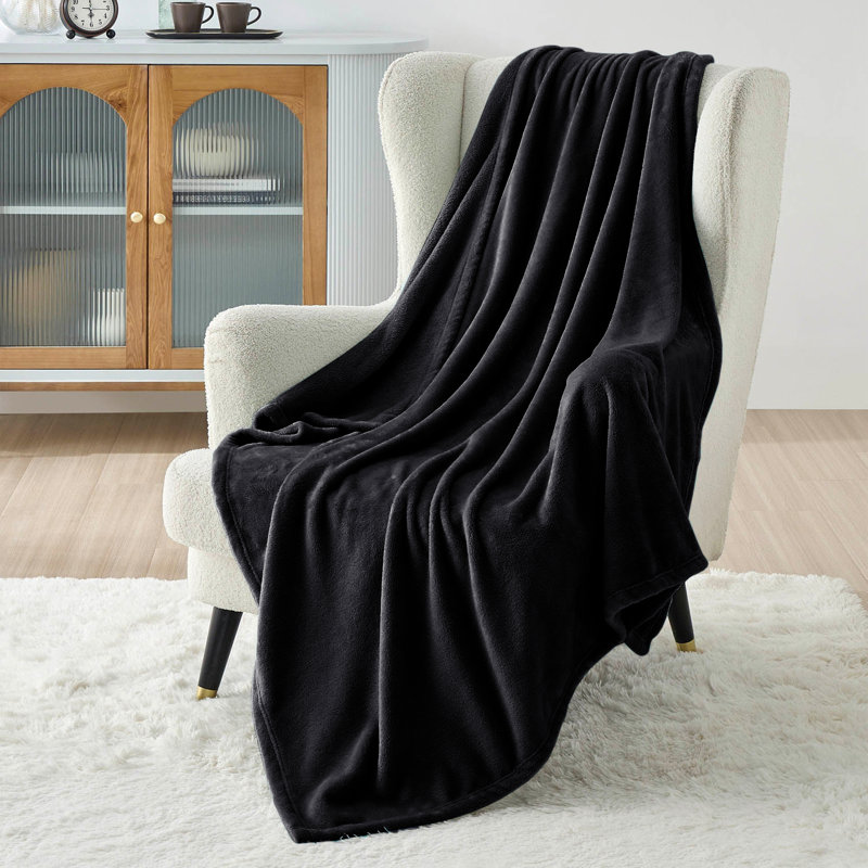 Luxury Mink Fleece Blanket - Ultra Soft, Warm & Lightweight Throw, Black, 200cm W x 240cm L