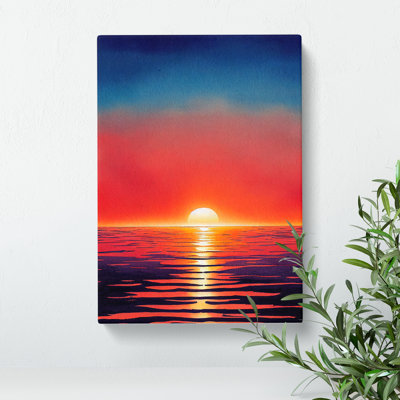 An Ocean Sunset Watercolour No.7 - Wrapped Canvas