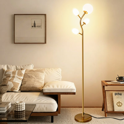 Lampe sur pied moderne avec 4 ampoules, lampe sur pied noire avec abat-jour en verre givré pour le salon et la chambre à coucher
