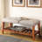 Oak Gray Upholstered Bench, Fabric Upholstery, Open Storage, Button- Full Box Seat Slatted Shelf,