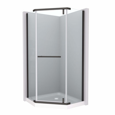 Porte de douche pivotante, avec verre trempé de 1/4 po, cabine de douche néo-angle sans cadre