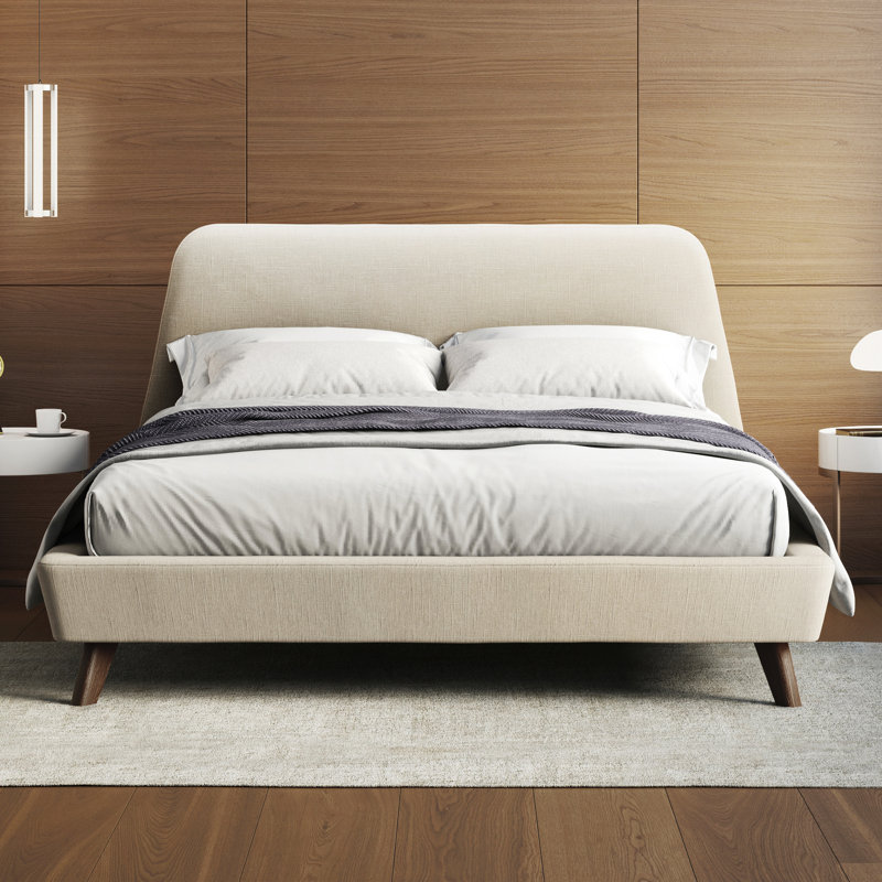 Henry Upholstered Platform Bed, Beige, Queen