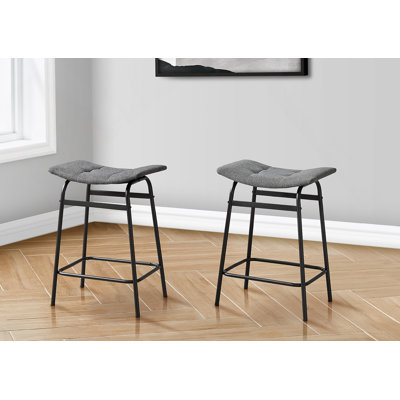 Contemporary Grey Fabric Barstools With Black Metal Legs, Set Of 2, Perfect For Modern Kitchens And Bars