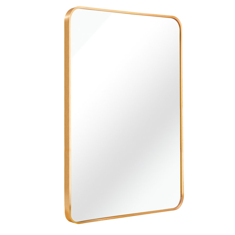 Miroir mural 22 po x 30 po pour salle de bain - Cadre rouille, mécanisme de suspension renforcé - Espaces contemporains, Or