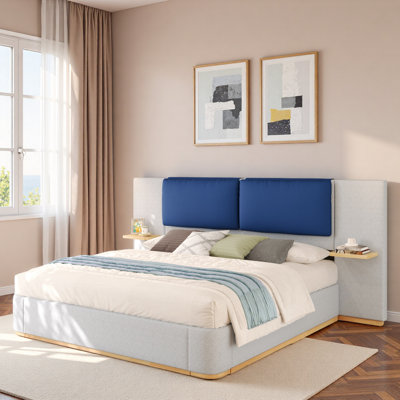 Upholstered Platform Bed With Shelves