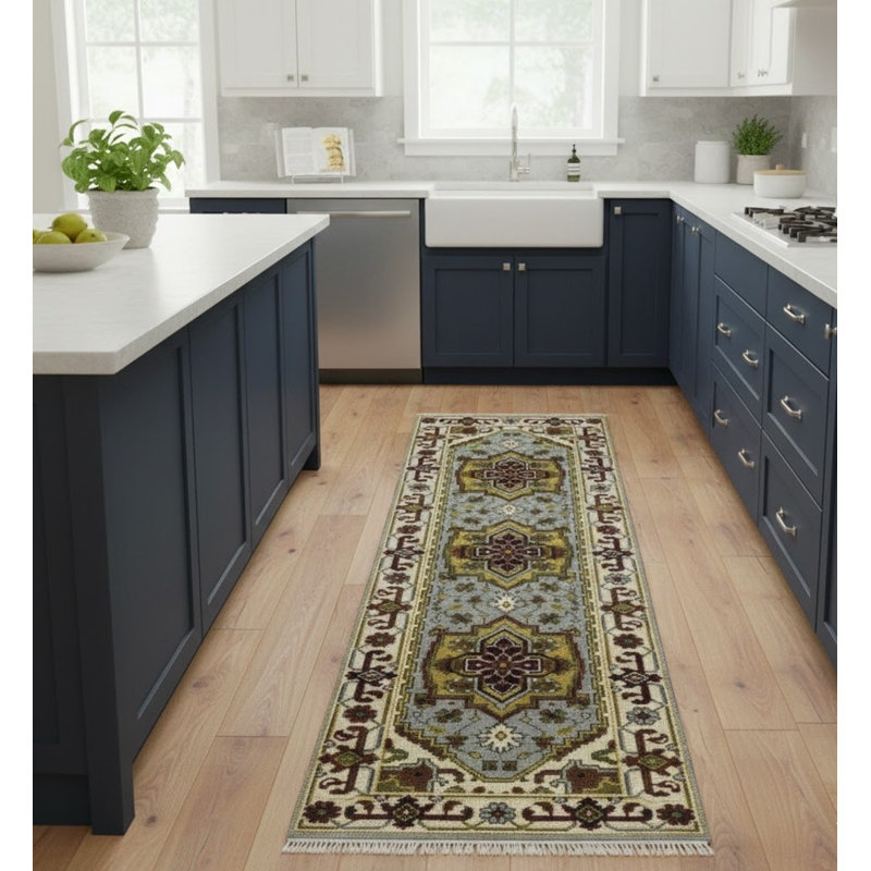 Lansdowne Oriental Handmade Hand-Knotted Runner 2'5" x 8' Wool Area Rug in Gray