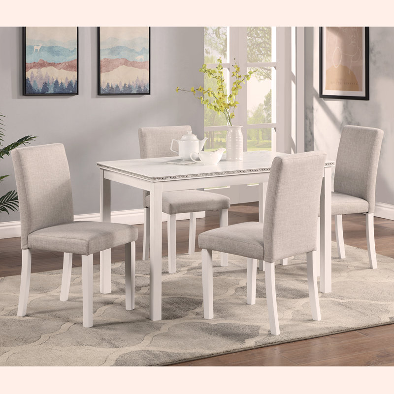 Ensemble de table de salle à manger en bois 5 pièces, ensemble de table de cuisine avec table rectangulaire et 4 chaises rembourrées