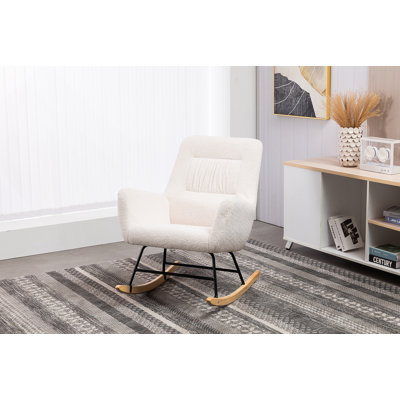 Rocking Chair Nursery, Upholstered Glider Rocker with High Backrest, Reading Chair Modern Rocking Accent Chairs Glider Recliner for Living Room, Nursery, Bedroom