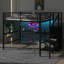 Lit mezzanine double avec poste de travail intégré, escalier de rangement, éclairage DEL et garde-robe compacte