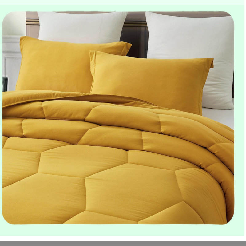 Honeycomb Hexagon Quilted Comforter Set - Lightweight Bedding - Soft Washed Microfiber 3-Piece Geometric Bed Set