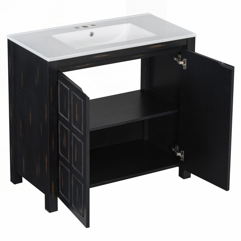 36 " Bathroom Vanity Organizer with Ceramic Sink, Espresso