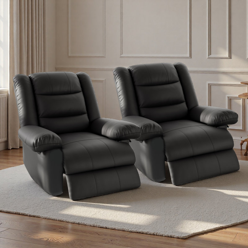  86cm Wide Standard Leather Manual Recliner, Classic Oversize Sofa Chair (Set of 2)