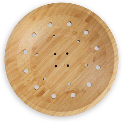 Bamboo Pedestal Fruit Bowl with Ventilation Holes – Large Decorative Counter Organizer for Kitchen & Dining