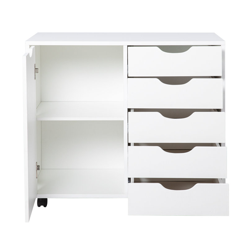 Classeur à 5 tiroirs avec roulettes - Armoire de rangement en bois et commode à tiroirs pour documents, fournitures et vêtements