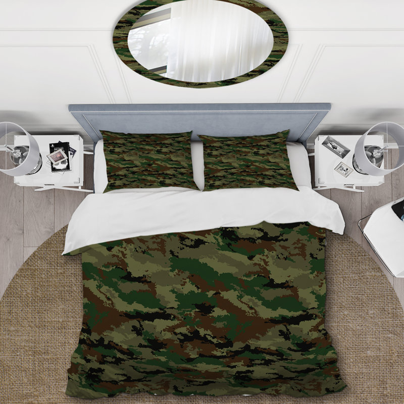 Ensemble de housse de couette en microfibre noir / vert 3 pièces, Housse de couette pour grand lit et 2 taies décor