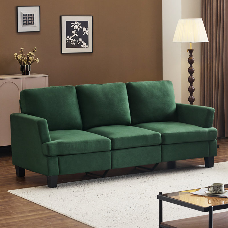 83.5" Upholstered Square Arm Suede Sofa, Green