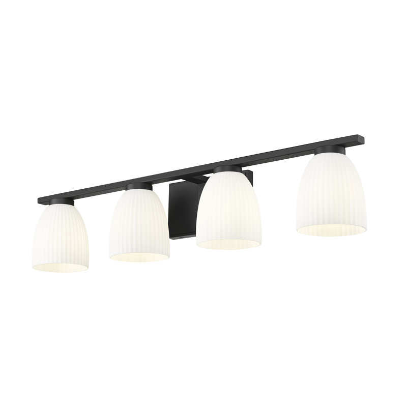 Coiffeuse Mateo, Noir mat, H 6,5 po x l 32 po x P 6,5 po, Quatre lumières