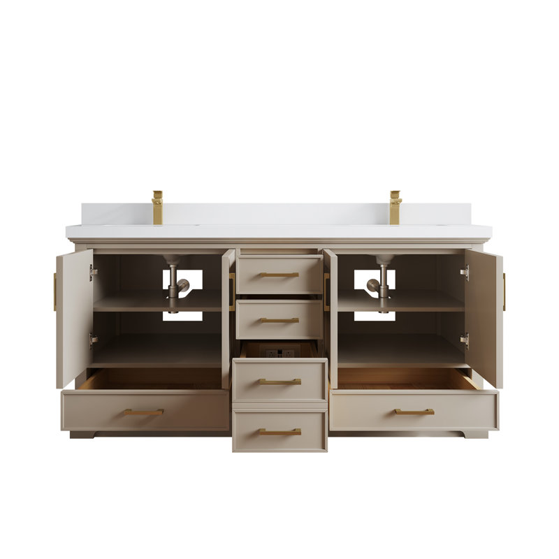 Meuble-lavabo double 72 po avec plateau Charlotte, Blanc