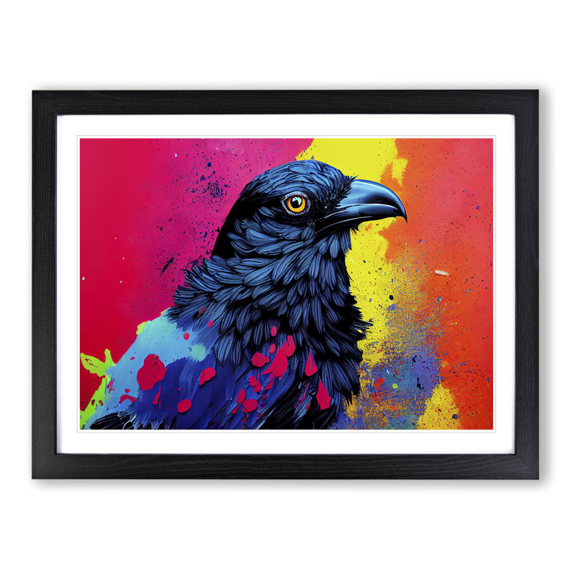 XH1022-7343X Raven Bird Splash Vol.4 Abstract - Single Picture Frame Print, Black Framed, 46cm H x 64cm W x 2cm D