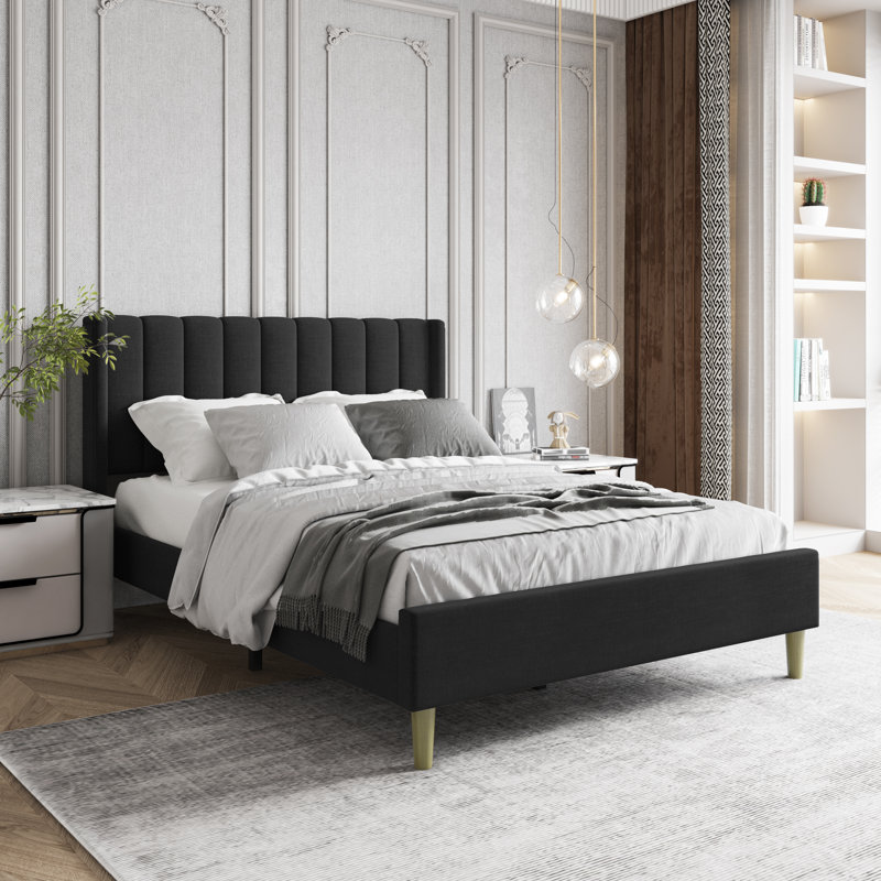 Upholstered Wingback Bed, Full, Black