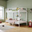 Lit superposé avec échelle et lit superposé en métal à garde-corps haut, espace de rangement, silencieux, taille simple sur simple, blanc