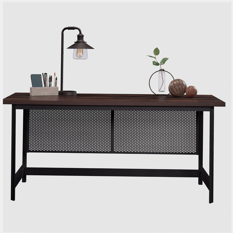 Bureau de table industriel avec surface de travail spacieuse, finition brune