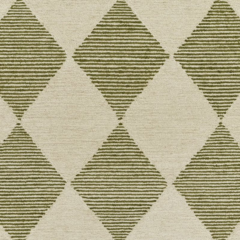 Tapis Pepperdine en laine tuftée à la main, motif géométrique vert, 60 x 90 cm, 2 pi x 3 pi