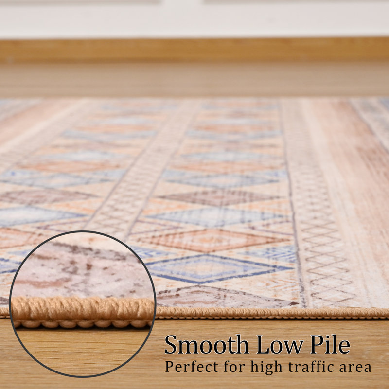 Tapis aztèque à motif marocain lavable à la machine Wymond avec envers antidérapant, Rectangle 4pi x 6 pi
