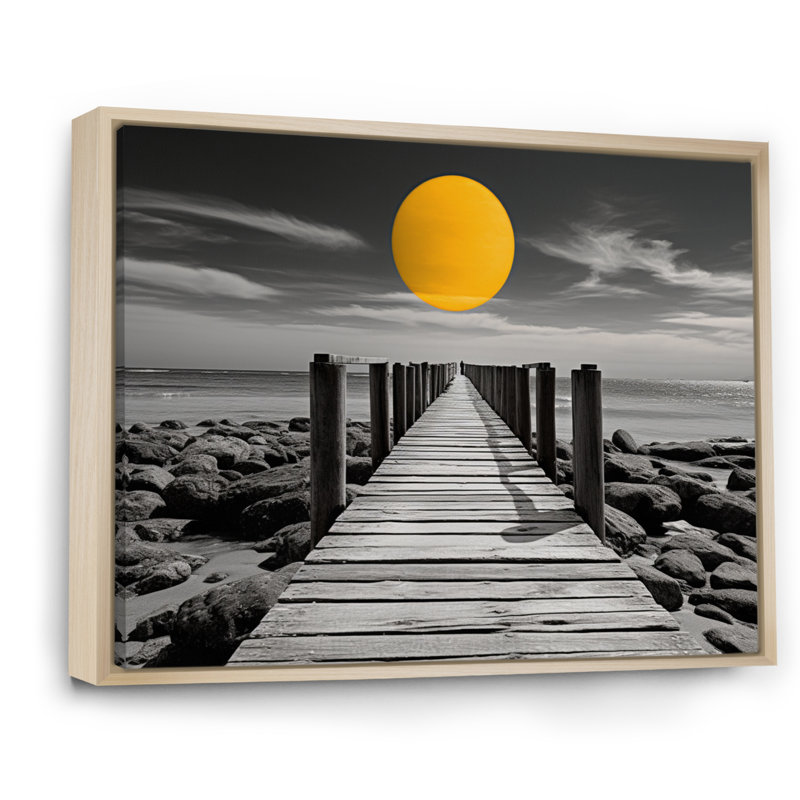 Klavdiya Beach Pier Point de vue noir VI, H 30 po x l 40 po x P 1,5 po, Cadre naturel flottant