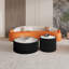 Table basse moderne en cuir clair avec plateau en marbre-750083610