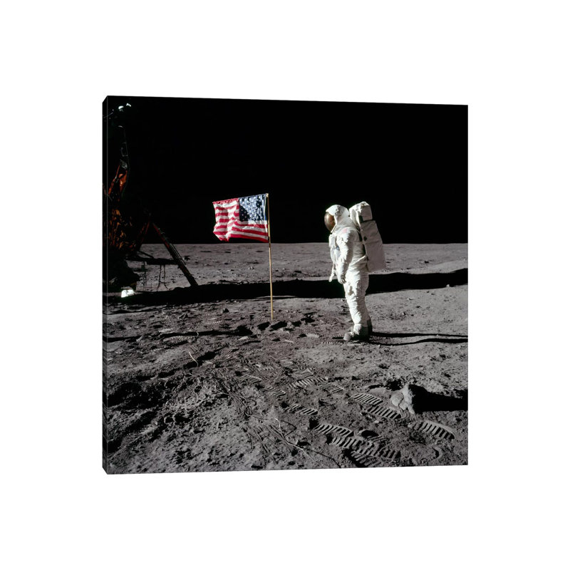 Neil Armstrong Placing American Flag On The Moon by NASA - Wrapped Canvas Gallery-Wrapped Canvas Giclée