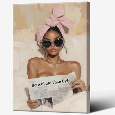 Tendance à la mode rose arc femme salle de bain affiches rétro mieux tard que laide art mural glamour femme féministe esthétique peintures pour chambre à coucher salon dortoir 16 x 24 po toile tendue
