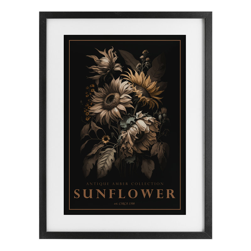 Tournesol antique, reproduction encadrée sous verre, par Chris Giampietro, H 23 po x l 17 po, Cadre noir minuit