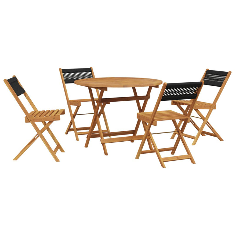 4 - Person Acacia Wood Patio Dining Set with Round Table, Black