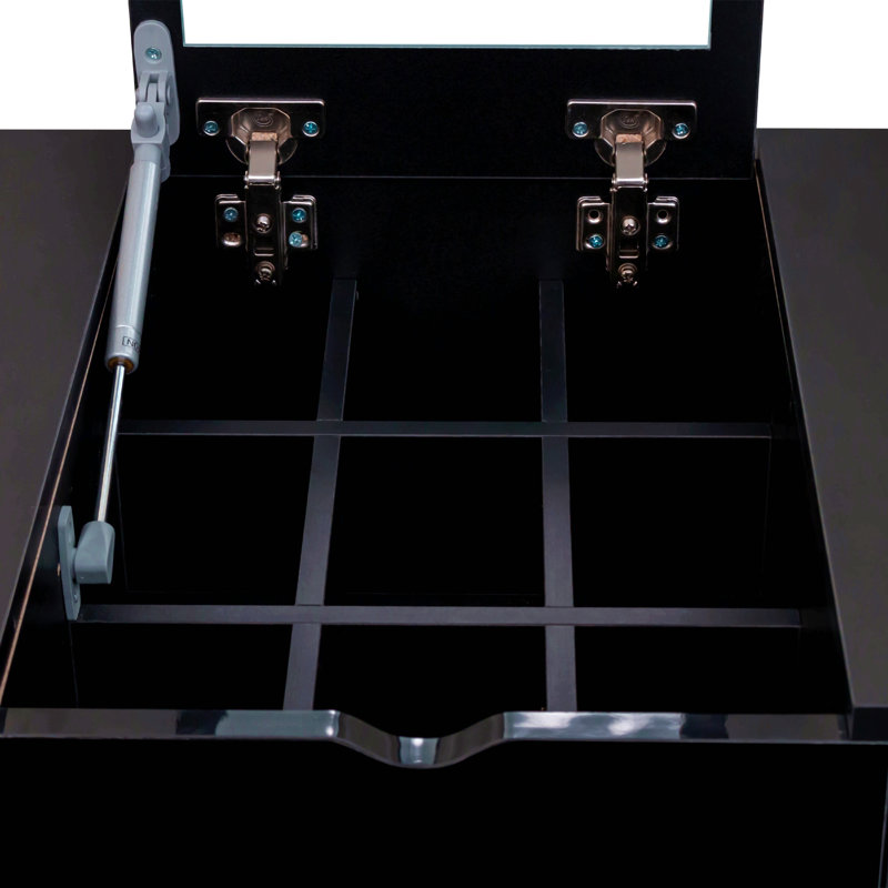 Ensemble de coiffeuse avec miroir, commode avec table de chevet et 4 tiroirs, Noir et or
