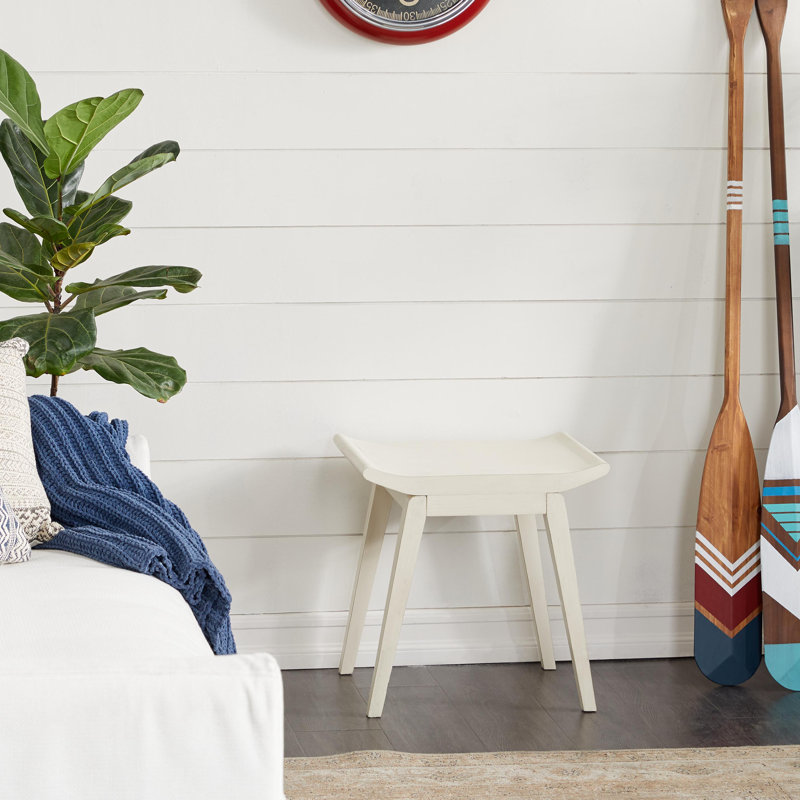 Wood Minimalistic Curved Living Room Stool, White