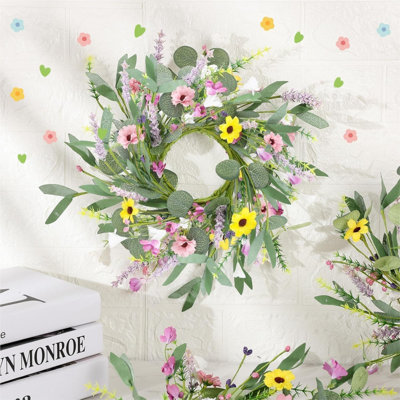 6 pièces 9 "petite couronne d'été pour armoires de cuisine florales anneaux de bougie couronne de fleurs sauvages avec ruban pour piliers porte d'entrée porche fenêtre de fenêtre maison de campagne décor intérieur