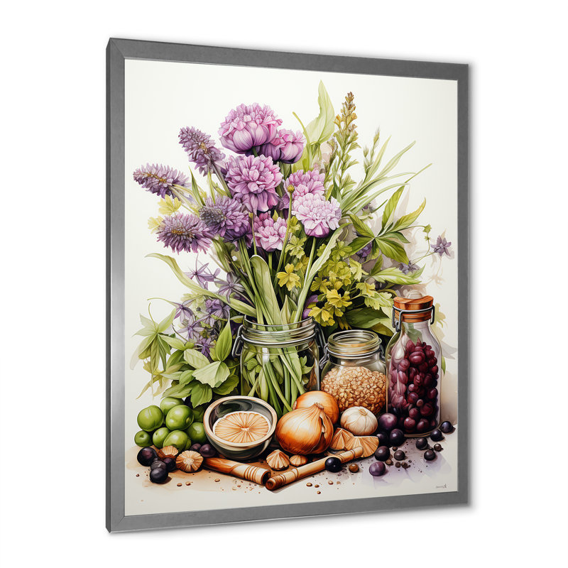 «Purple Green Food Herbs A Delicate», reproduction d'art sur toile, H 32 po x l 16 po x P 1 po, Cadre photo argenté