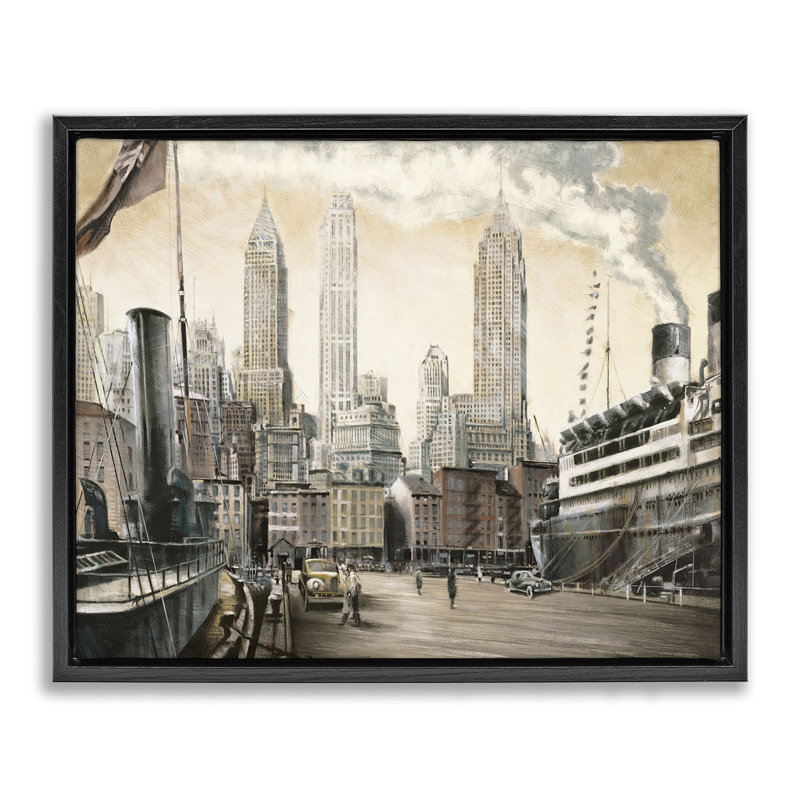 "Urban Boat Harbor", art mural encadré par Matthew Daniels, Cadre flottant noir de jais, H 17 po x l 21 po