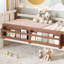 Twin Size Floor Bed With Storage Bookcases, Solid Wood Kids Floor Bed With Cute Stairs And Guardrails, No Box Spring Needed, Beige-130188697-130188699