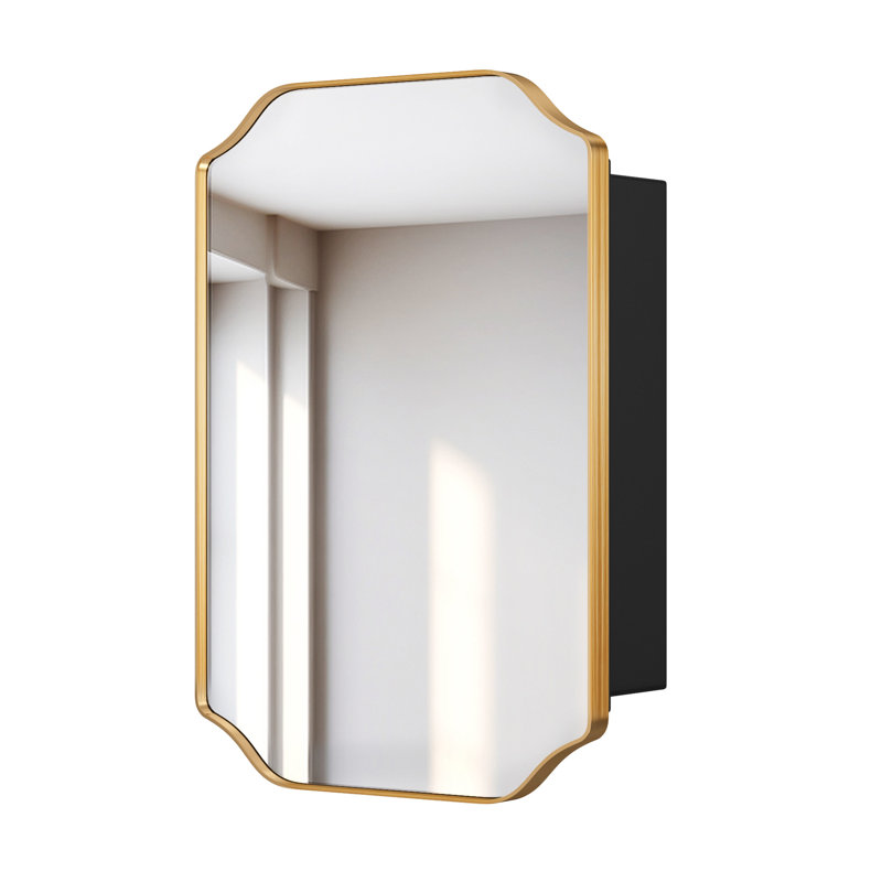 Pelaga Recessed Framed Metal Medicine Cabinet, Gold, 23.6"H x 15.8"W x 4.5"D
