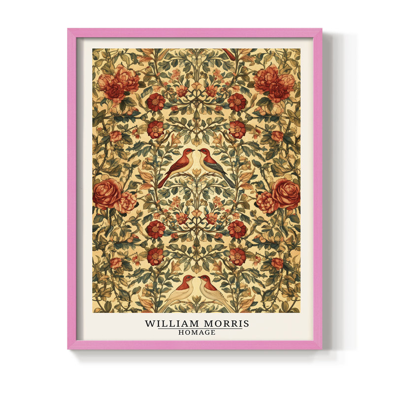Imprimé encadré en bois massif de la série CDXLVII de Wm Morris, H 30 po x l 24 po, Rose