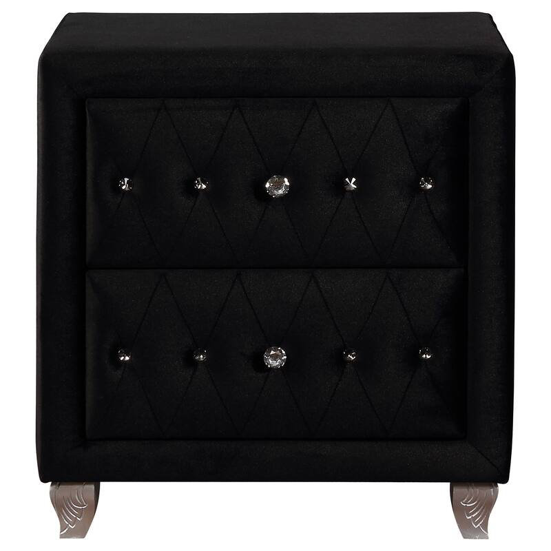 Table de chevet capitonnée à boutons avec boutons en acrylique, finition noire, meubles de chambre à coucher | Idée de cadeau