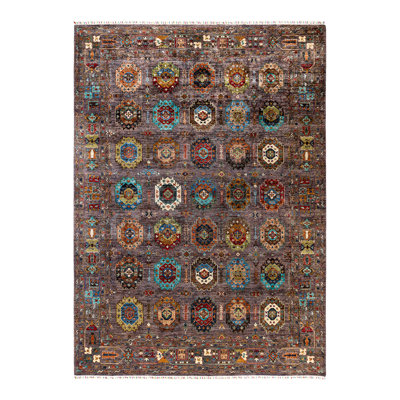 Tapis noué à la main de conception unique Tribal - brun, 9 pi 1 po x 12 pi 6 po